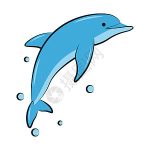 蓝色海豚的平面彩色矢量图游泳动物群漫画微笑野生动物气泡卡通片动物哺乳动物海洋图片