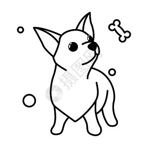 吉娃娃小狗的可爱卡通矢量插图图标 是大纲样式哺乳动物快乐猎犬艺术朋友黑色孩子标识中风标签图片