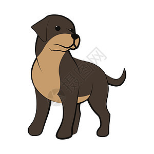 一只大狗的可爱卡通矢量插图图标 是平面样式拳击手棕色绘画成人动物标识小狗黑色猎犬灰色图片