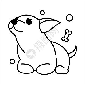 吉娃娃小狗的可爱卡通矢量插图图标 是大纲样式艺术孩子哺乳动物乐趣黑色标识冒充宠物动物朋友图片