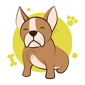 可爱的法国斗牛犬的白色背景上的彩色矢量插图卡通草图微笑艺术贴纸吉祥物斗牛犬孩子们哺乳动物宠物标识图片