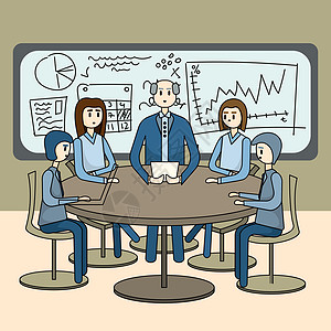 商业小组会议 讨论工作时间     矢量女士技术社区电脑公司团队合作桌子员工头脑图片