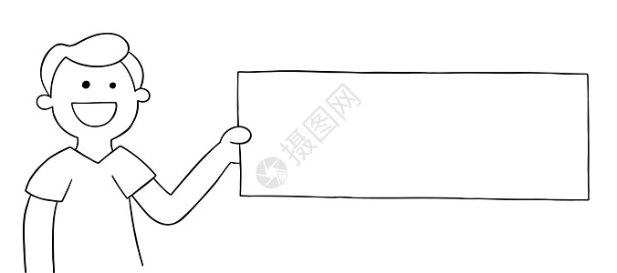 拿着空白符号的卡通人侧身制作图案矢量图床单插图控制板手绘男人推介会男性笔记手势展示图片