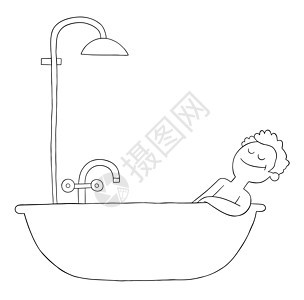 卡通人在浴缸里洗澡 很开心矢量图制作图案浴室淋浴护理皮肤绘画治疗艺术插图温泉身体图片