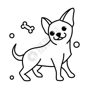 吉娃娃小狗的可爱卡通矢量插图图标 是大纲样式卡通片哺乳动物朋友犬类动物标识黑色猎犬冒充艺术图片