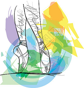 舞蹈芭蕾舞演员芭蕾舞鞋展示戏服表演丝带涂鸦鞋类插图手绘艺术品绘画图片