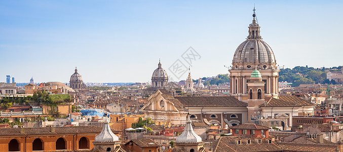 意大利 蓝色天空和云彩的罗马城市风景天际艺术城市日落圆顶全景历史建筑石头纪念碑图片