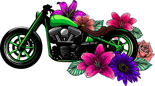 复古 单车矢量图的摩托车自行车与 flowe名片框架玫瑰绘画邀请函单车运动菜刀插图艺术插画
