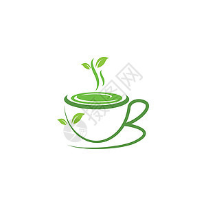 一杯绿茶图标矢量图设计杯子香味饮料香气食物插图飞碟茶碗叶子玻璃背景图片