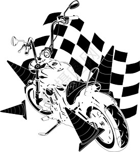 老式黑色 Bobber 自行车 带赛车灯骑术打印冒险摩托车运输插图框架菜刀咖啡店旗帜图片