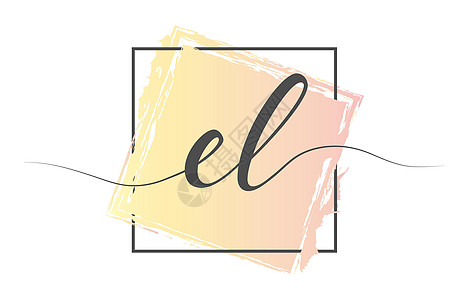 框架中彩色背景上单行的书法小写字母 EL图片