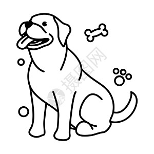 一只大狗的可爱卡通矢量插图图标 是大纲样式猎犬手绘牧羊人哺乳动物拳击手标识宠物斗牛犬小狗艺术图片