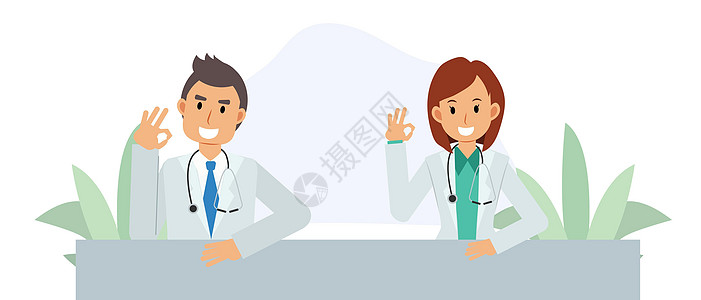 快乐的医生表现出好的手势 平面矢量卡通人物插画图片