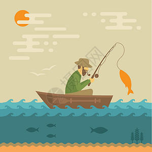 钓鱼矢量图活动运动卡通片爱好渔夫插图闲暇男人卷轴图片