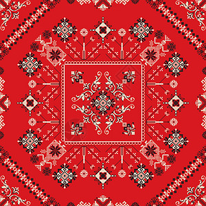 俄罗斯模式2地区装饰品缝纫饰品艺术几何学红色圆形盘子插图图片