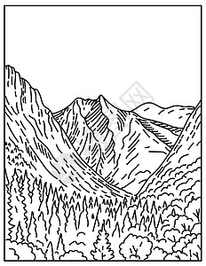 加利福尼亚州内华达山脉国王峡谷国家公园天堂谷的国王峡谷美国单线或单线黑白线艺术图片