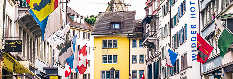 靠近市中心街 瑞士建筑和瑞士苏黎世旅游目的地的购物街和历史悠久的老城建筑 商店和奢侈品店街道城市中心历史性教会奢华景观旅行建筑学图片