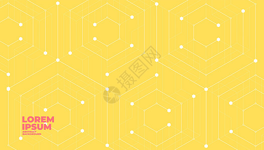 黄色背景上具有复制空间的抽象六角分子结构图片