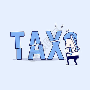 商务人士用剑减税 减少和降低税收的商业理念 卡通人物细线风格矢量图片