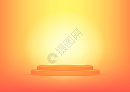 空讲台工作室橙色背景 用于带复制空间的产品展示 陈列室拍摄渲染 广告产品的横幅背景图片