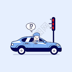 与红色交通灯混淆的商务人士 卡通人物细线风格矢量图片
