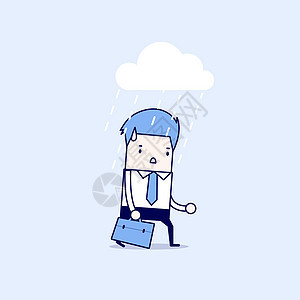 走在雨中的沮丧的商务人士 卡通人物细线风格矢量图片