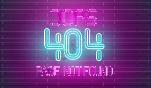 404报错崩溃的网站复古霓虹灯 页面在砖墙上找不到霓虹灯字母 复古风格的 404 错误页面插图安全失败手术电脑警告网络乐趣网页警报设计图片