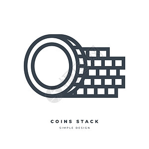 硬币堆栈细线图标 在白色背景上隔离的钱堆叠硬币图标图片