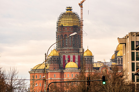 人民救世主大教堂 建设工地 基督教东正教大教堂细节视图 布加勒斯特 罗马尼亚 2021 年图片