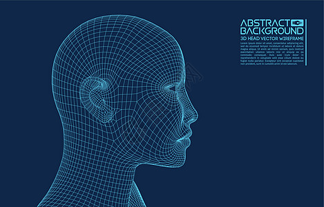 Ai 数字大脑 人工智能概念 机器人数字计算机解释中的人头 线框头概念商务生物互联网头脑数据虚拟现实知识电讯艺术网格图片