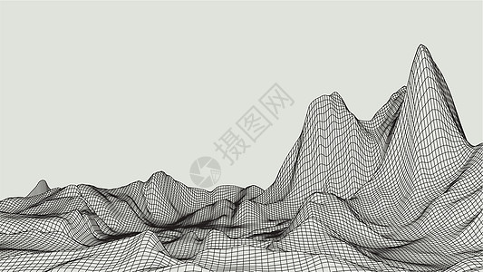 抽象矢量风景背景 网络空间网格  3d 技术插图土地风格推介会爬坡细胞格子宽慰地形蓝色科学图片