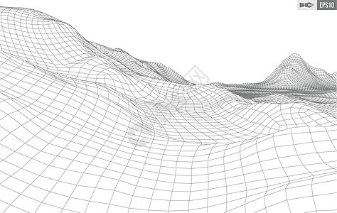 抽象矢量风景背景 网络空间网格  3d 技术矢量图科学顶峰土地格子插图地理节点装饰宽慰导航图片