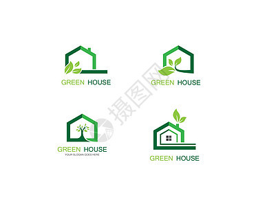 绿房子矢量图标插图设计植物健康花园绿色黑色建筑树叶叶子标识财产图片