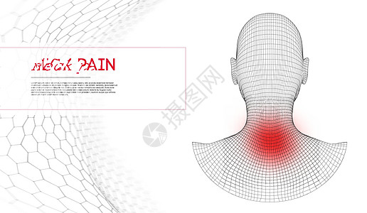 美丽的女人患有颈部疼痛 医学矢量背景图片