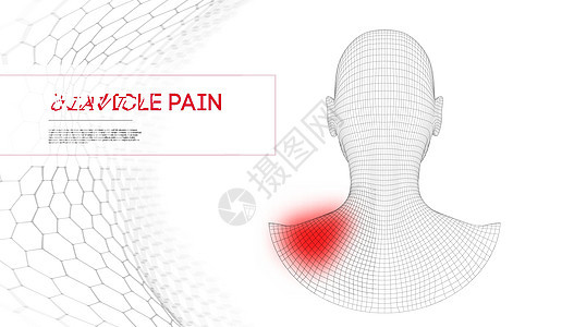 一个女人的锁骨疼痛 线框头 3d 矢量插图图片
