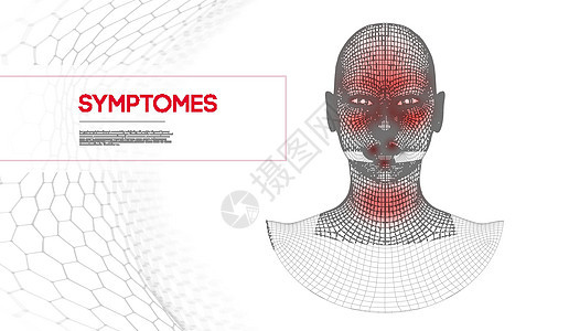 矢量过敏 symtomes 的女人 线框头 3d 矢量图图片