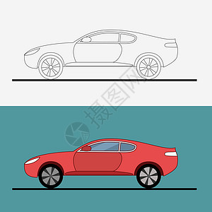 白色背景上的跑车标志 飙车 汽车线条艺术 它制作图案平面矢量图片