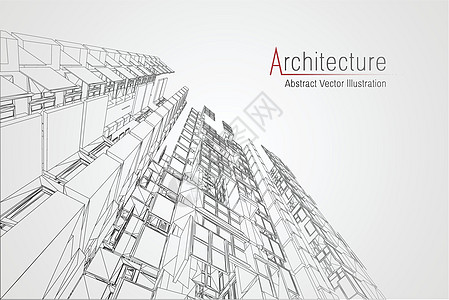 现代建筑线框 城市线框的概念 建筑CAD绘图的线框建筑插图地面景观设施工程师摩天大楼公寓建造蓝图房子计算机图片