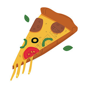 带辣椒尼香肠和各种酱汁及奶酪的现实披萨     向量食物菜单午餐饭馆厨师美食海报胡椒绘画香肠图片