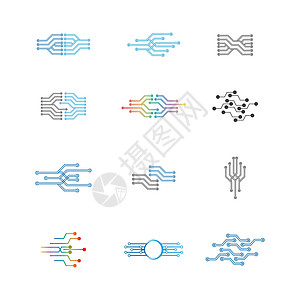 技术矢量 ico插图电脑标识数据芯片商业数据库网络程式化互联网图片