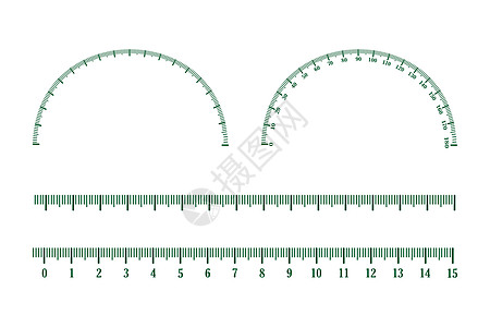 标尺和量角器的测量比例标记集图片