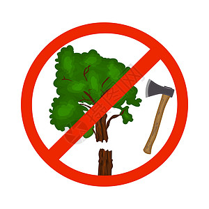 不要砍伐孤立在白色背景上的树木标志图片