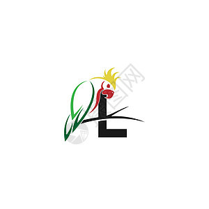 字母 L 与鹦鹉鸟图标标志设计 vecto背景图片