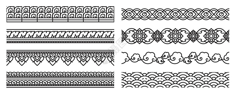 泰国艺术线无缝边界 旧花边图案图片