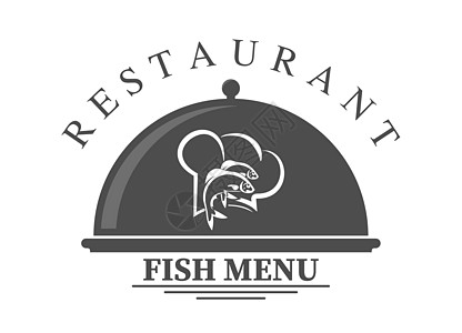 一家鱼餐厅的标志模板 贴纸或麸皮样品手绘烹饪概念炙烤厨房品牌草图剪贴簿标识绘画图片