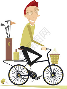骑着自行车微笑的人去打高尔夫球它制作图案图片