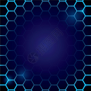 未来派蓝色蜂窝图案 六角形概念背景网格细胞商业风格金属墙纸科幻灰色合金插图图片
