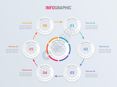 时间线图表设计矢量  6 步圆形工作流布局 矢量图时间线模板收藏数据商业网络脚步项目报告社交日程媒体图片