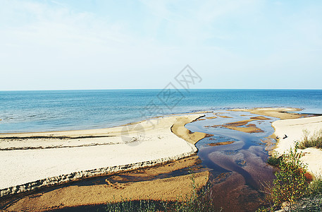 拉脱维亚的海景地平线地标溪流森林蓝色旅行海岸线支撑天空海湾图片