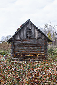 村里旧的浴池木制建筑 传统的外表俄罗斯风格 俄语日志澡堂天空日落村庄森林旅行小屋木头国家图片